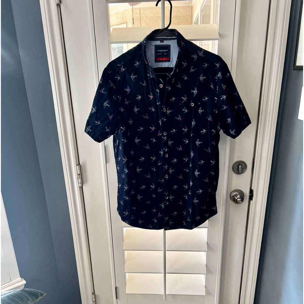 Men’s Denim & Flower Shirt with Birds